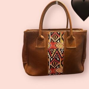 Brown Boho Tote Bag with Patterned Accent
